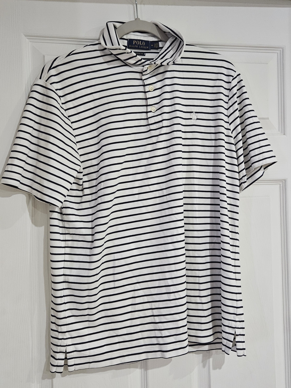 Polo Ralph Lauren Mens M Striped Polo Shirt Soft Cotton Short Sleeve White